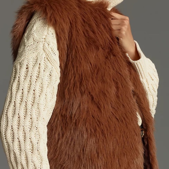 NWT Anthropologie Faux- Fur Brown Midi Vest - Picture 4 of 5